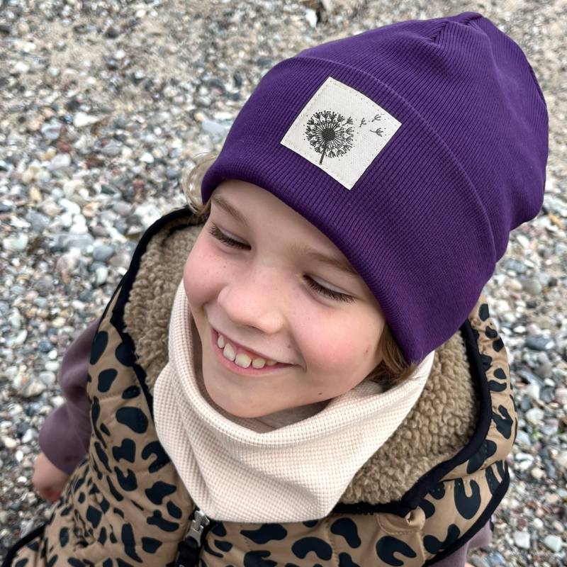 Beanie Mütze Lila Rib Pusteblume Hipster Baby Kinder Mädchen Junge von kinnerleev