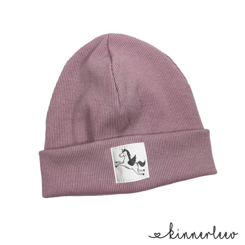 Beanie Mütze Mauve Rib Einhorn Hipster Baby Kinder Mädchen Junge von kinnerleev