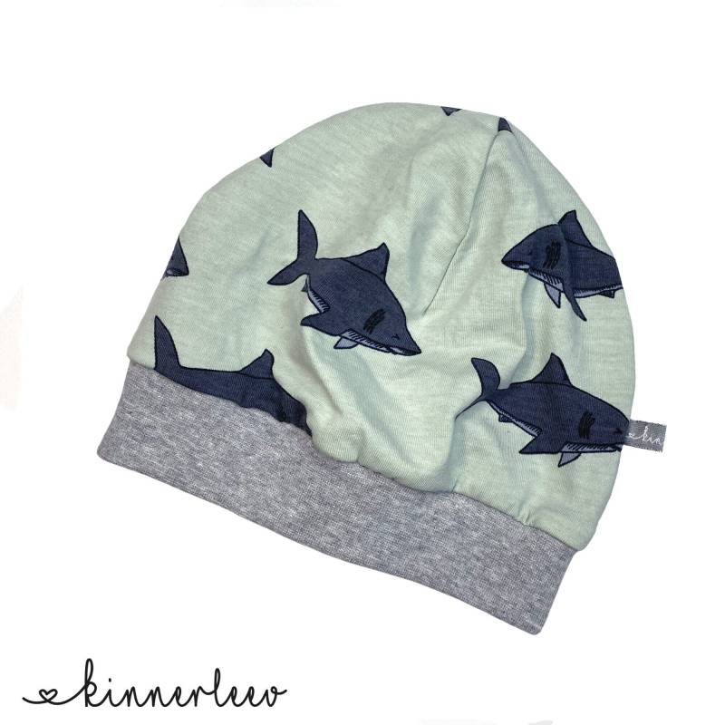 Beanie Mütze Mint Hai Jersey Baby Kinder Junge Mädchen von kinnerleev