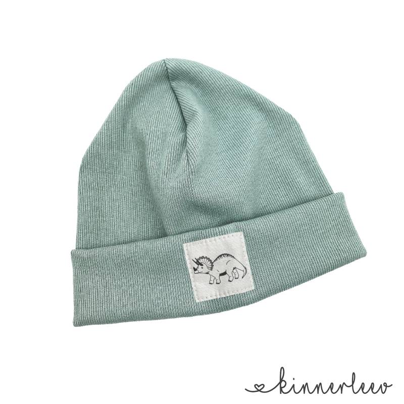 Beanie Mütze Mint Rib Dinosaurier Hipster Baby Kinder Junge Mädchen von kinnerleev