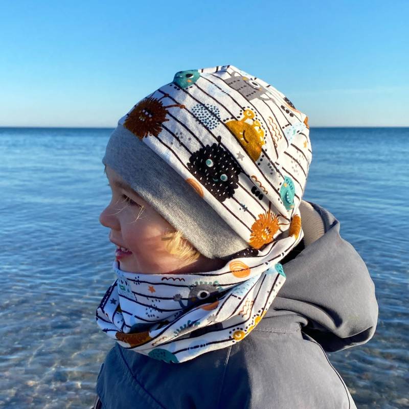 Beanie Mütze Monster Gestreift Kuschelsweat Baby Kinder Junge Mädchen von kinnerleev