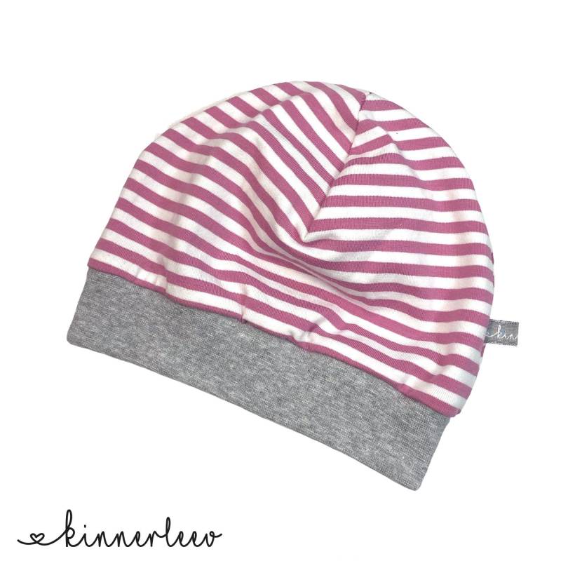 Beanie Mütze Pink Gestreift Jersey Baby Kinder Mädchen von kinnerleev