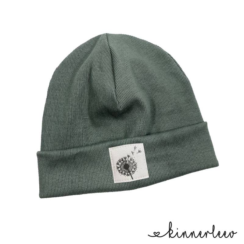 Beanie Mütze Rauchgrün Rib Pusteblume Hipster Baby Kinder Mädchen Junge von kinnerleev