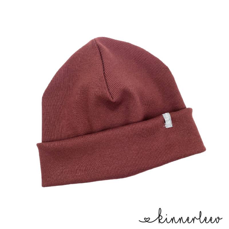 Beanie Mütze Rostrot Rib Hipster Baby Kinder Mädchen Junge von kinnerleev