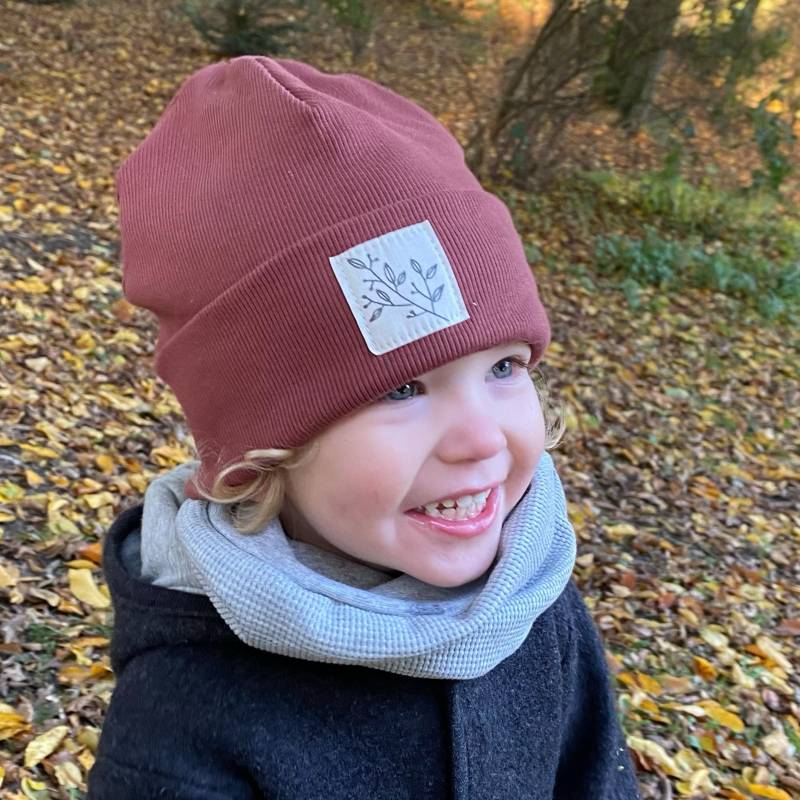 Beanie Mütze Rostrot Rib Zweig Hipster Baby Kinder Mädchen Junge von kinnerleev