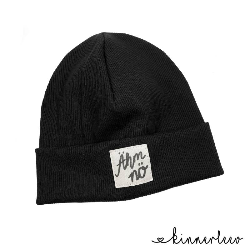 Beanie Mütze Schwarz Rib Ähm Nö Hipster Baby Kinder Mädchen Junge von kinnerleev