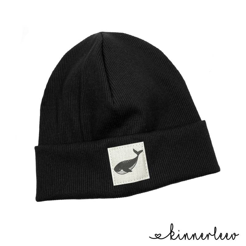 Beanie Mütze Schwarz Rib Wal Hipster Baby Kinder Mädchen Junge von kinnerleev