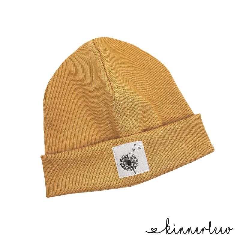 Beanie Mütze Senfgelb Rib Pusteblume Hipster Baby Kinder Mädchen Junge von kinnerleev