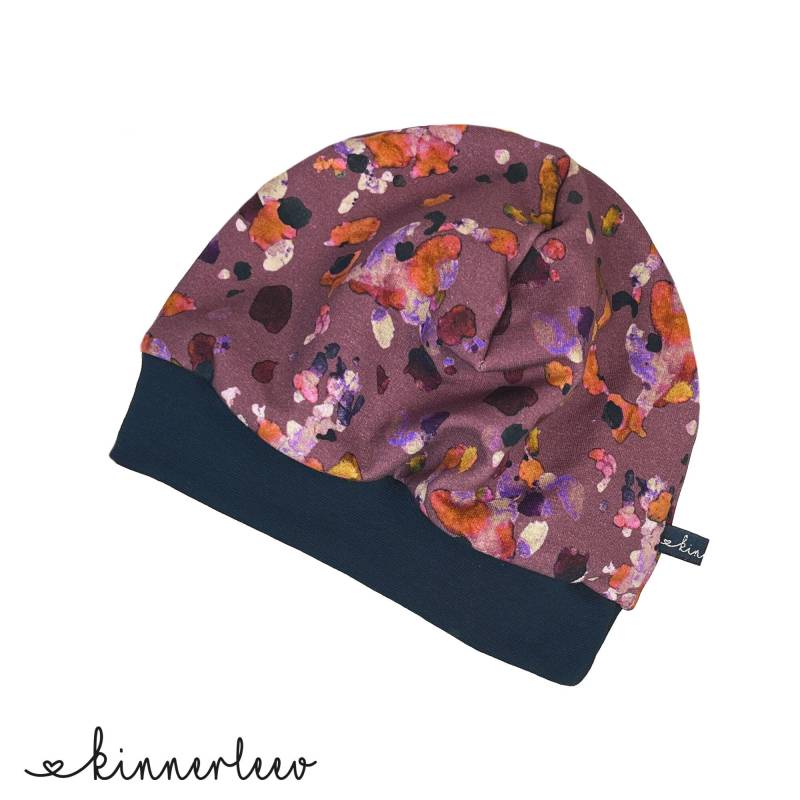 Beanie Mütze Splash Lila Kuschelsweat Baby Kinder Mädchen Junge von kinnerleev