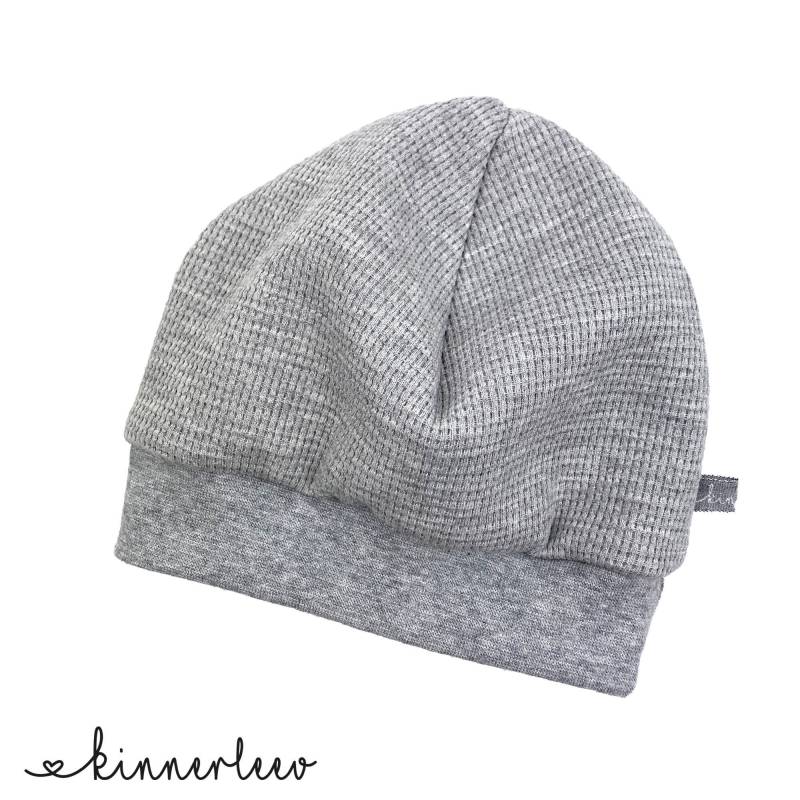 Beanie Mütze Waffeljersey Grau-Meliert Baby Kinder Junge Mädchen Unisex von kinnerleev