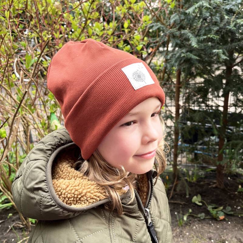 Beanie Mütze Ziegelrot Rib Pusteblume Hipster Baby Kinder Mädchen Junge von kinnerleev