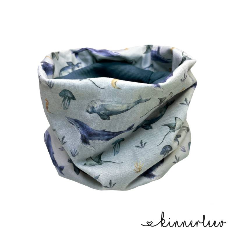 Loop Schal Meerestiere Hellblau Jersey Baby Kinder Junge Mädchen von kinnerleev