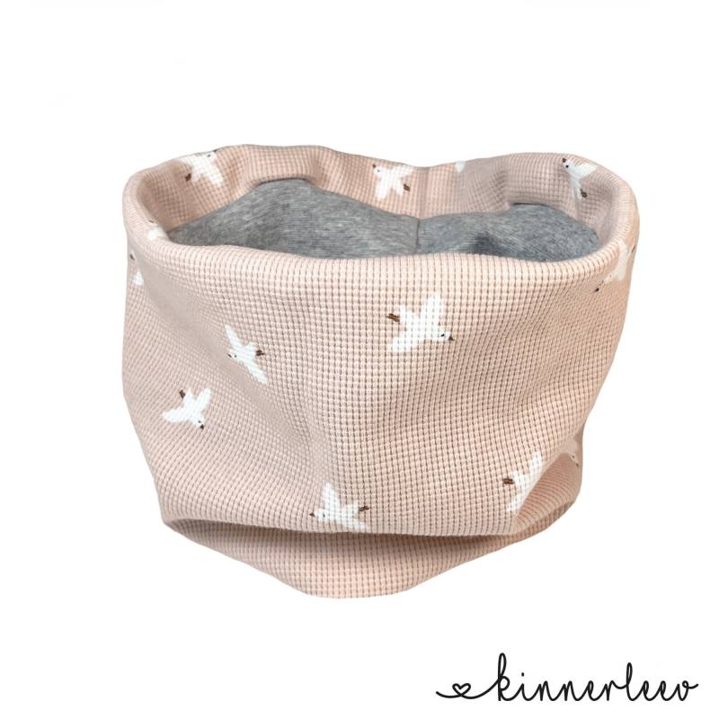 Loop Schal Schwalben Puderrosa Waffeljerseyschal Baby Kinder Mädchen Junge von kinnerleev