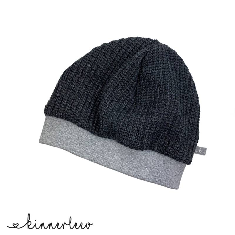 Mütze Grobstrick Anthrazit Meliert Baby Kinder Junge von kinnerleev