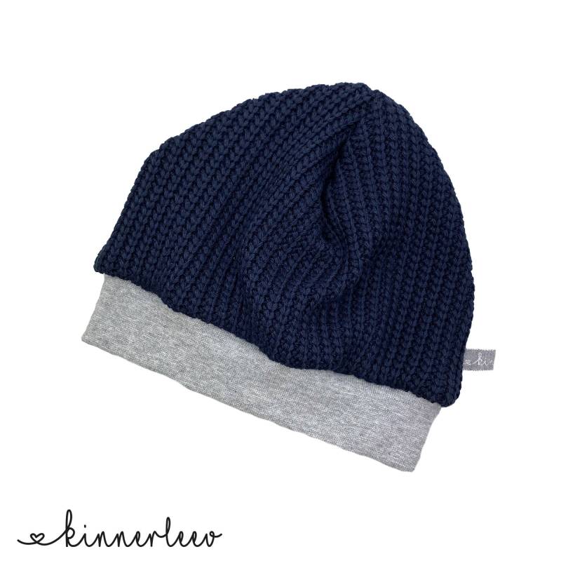 Mütze Grobstrick Dunkelblau Baby Kinder Mädchen von kinnerleev