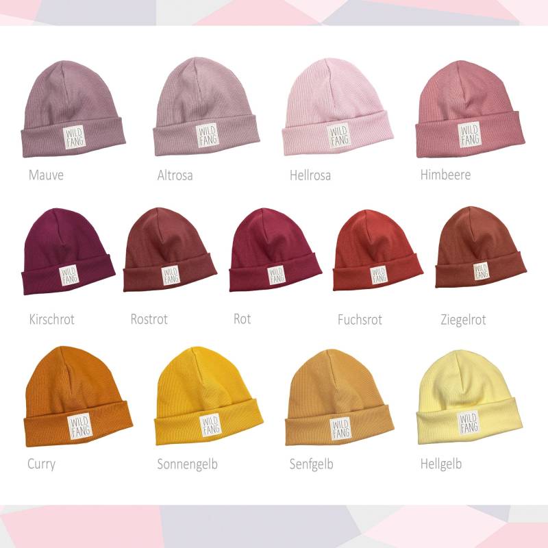 Rib-Mütze Wildfang 39 Farben Farbauswahl Hipster Beanie Baby Kinder Mädchen Junge von kinnerleev
