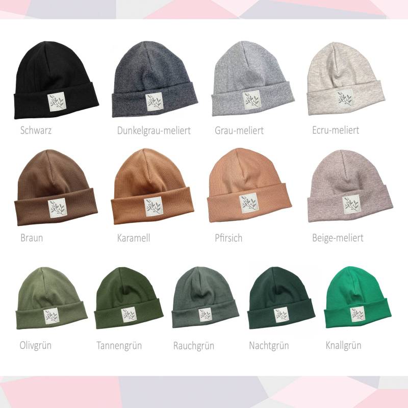 Rib-Mütze Zweig 39 Farben Farbauswahl Hipster Beanie Baby Kinder Mädchen Junge von kinnerleev
