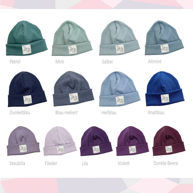 Rib-Mütze Zweig 39 Farben Farbauswahl Hipster Beanie Baby Kinder Mädchen Junge von kinnerleev
