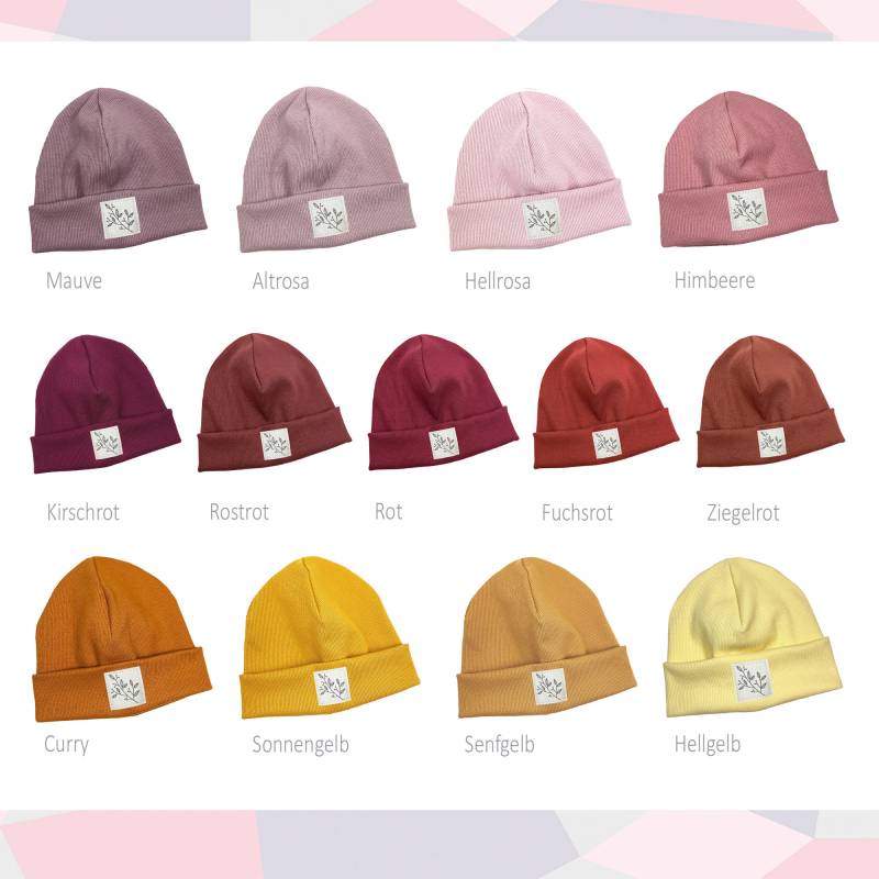 Rib-Mütze Zweig 39 Farben Farbauswahl Hipster Beanie Baby Kinder Mädchen Junge von kinnerleev