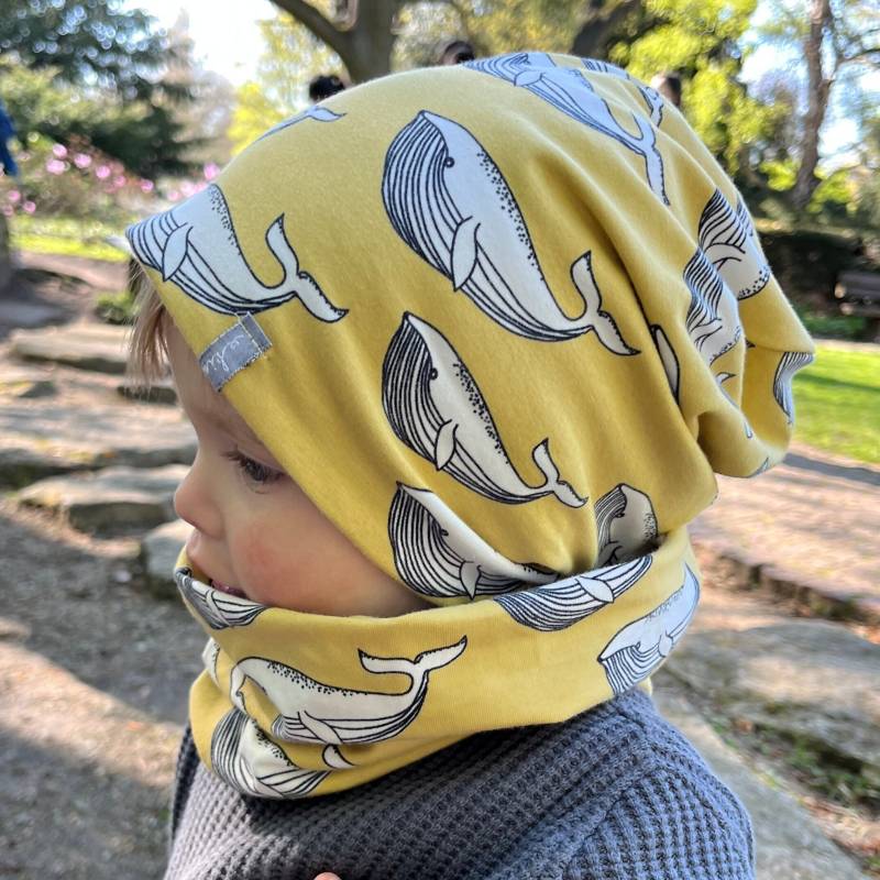 Slouch-Beanie Wale Gelb Baby Kinder Junge Mädchen Organic Jersey von kinnerleev