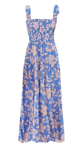 kinstell Langes Sommerkleid für Damen mit quadratischen Trägern, Rüschen und Rüschen, H-blue, L von kinstell