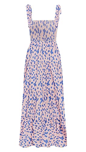 kinstell Damen Sommer Boho Spaghettiträger Quadratischer Ausschnitt Rüschen Casual Flowy Lange Kleid Strand Swing Party Maxikleid, Z-pink, Klein von kinstell