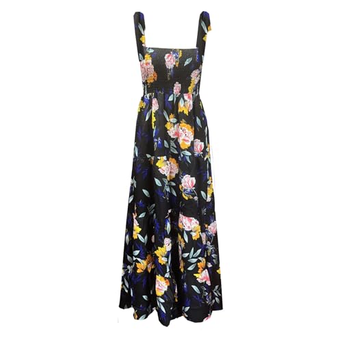 kinstell Damen-Sommerkleid, Boho, Spaghettiträger, quadratischer Ausschnitt, Rüschen, langes Freizeitkleid, Strand, Swing-Party, Maxikleid, Z-schwarz, Groß von kinstell