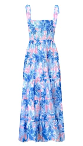kinstell Damen-Sommerkleid, Boho, Spaghettiträger, quadratischer Ausschnitt, Rüschen, langes Freizeitkleid, Strand, Swing-Party, Maxikleid, Klein von kinstell