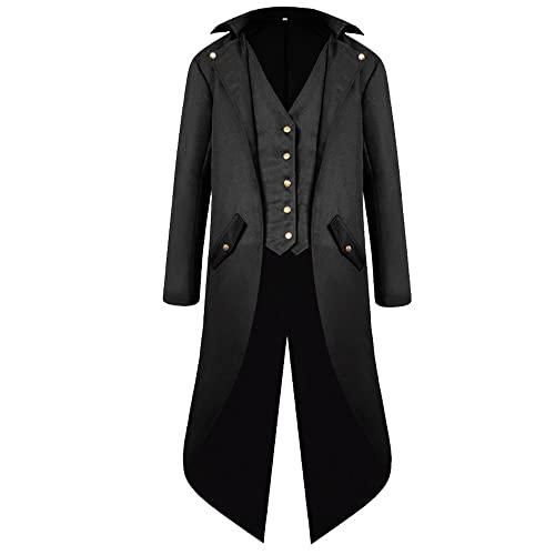 kinstell Herren Steampunk Vintage Frack Jacke Mittelalter Gothic Viktorianischer Frock Mantel Halloween Uniform Kostüm Cosplay, Schwarz , S von kinstell