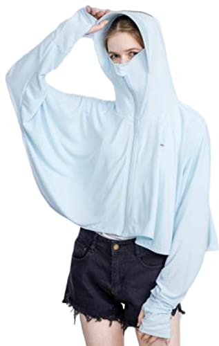 kiobrvhe Damen Sonnenschutz Jacke Full Zip UPF 50+ UV Sonnenschutz Kleidung Leichte Langarm Hoodie Sonnenshirt, Blau, Einheitsgröße von kiobrvhe