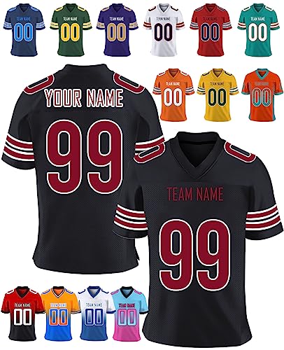 Herren-Sporthemden Personalisiert American-Football-Trikot, Personalisierte Schnelltrocknend Atmungsaktiv T-Shirt kurzärmelig und fügen Sie den Teamnamen für Männer Damen Kinder, S ~ 7XL von kioskbanks