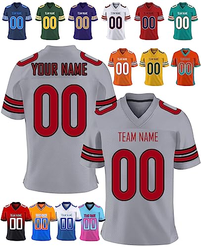 Herren-Sporthemden Personalisiert American-Football-Trikot, Personalisierte Schnelltrocknend Atmungsaktiv T-Shirt kurzärmelig und fügen Sie den Teamnamen für Männer Damen Kinder, S ~ 7XL von kioskbanks