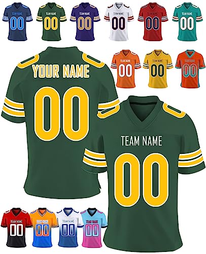 Herren-Sporthemden Personalisiert American-Football-Trikot, Personalisierte Schnelltrocknend Atmungsaktiv T-Shirt kurzärmelig und fügen Sie den Teamnamen für Männer Damen Kinder, S ~ 7XL von kioskbanks