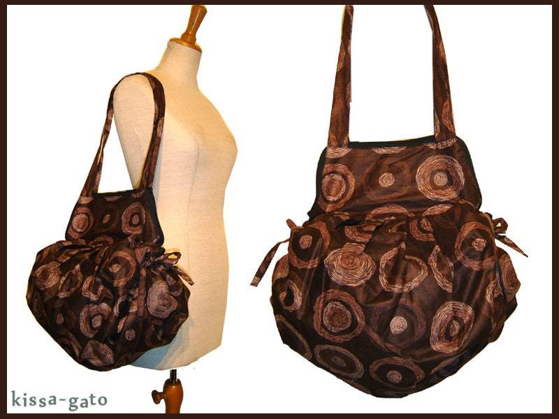 Ballontasche Umhängetasche Tasche Braun Kringel Hellbraun Kissagato Shopper Schultertasche von kissagato