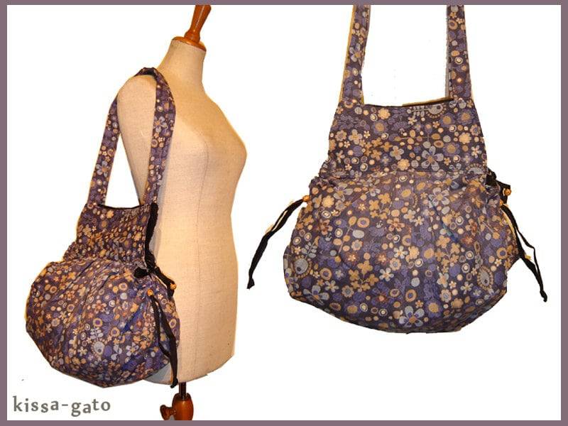 Ballontasche Umhängetasche Tasche Cord Blau Blümchen Kissagato Shopper von kissagato