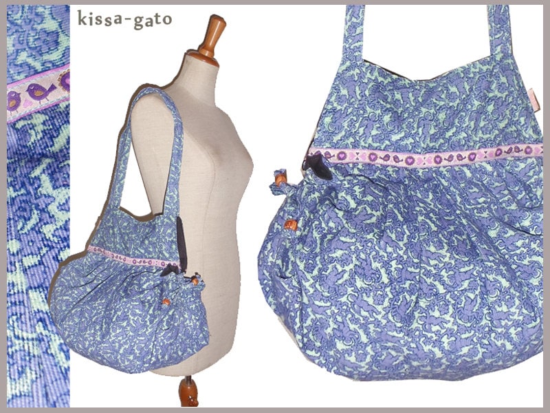 Ballontasche Umhängetasche Tasche Cord Blau Lila Engel Webband Kissagato Shopper von kissagato