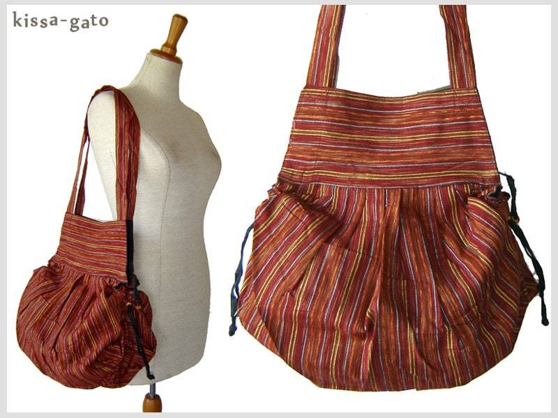 Ballontasche Umhängetasche Tasche Streifen Rot Braun Gewebt Kissagato Shopper Schultertasche Ballontasche Umhängetasche Tasche Streifen Rot Braun Gewebt Kissagato Shopper Schultertasche von kissagato
