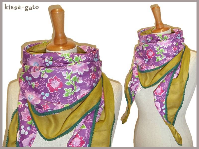 Dreieckstuch Rita Tuch Schal Stola Lila Rosa Oliv Dunkelgrün Kissagato von kissagato