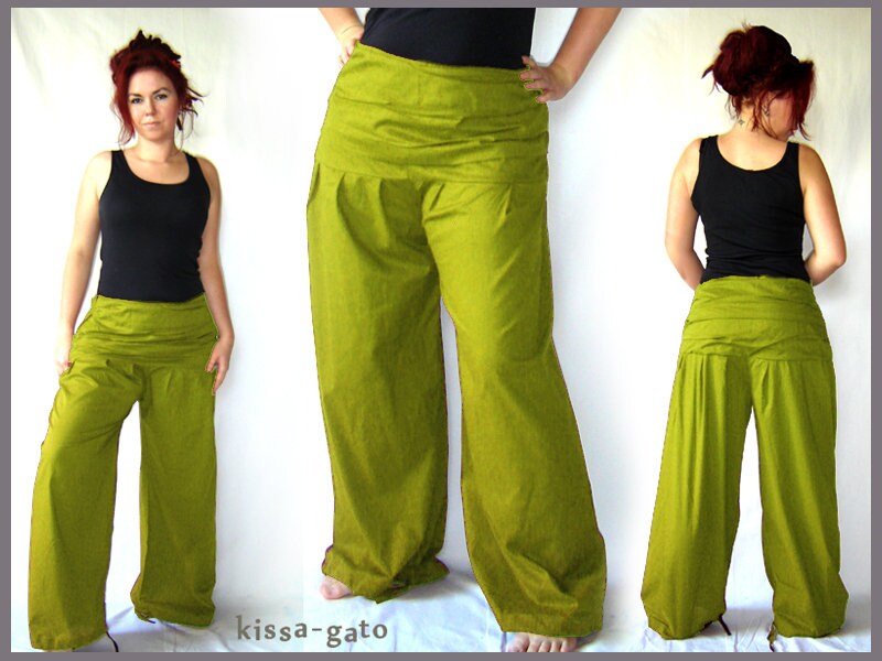 Faltenhose Breiter Bund Oliv Grün Hose Kissagato S M L Xl von kissagato