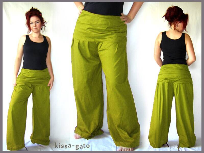 Faltenhose Breiter Bund Oliv Grün Hose Kissagato S M L Xl von kissagato