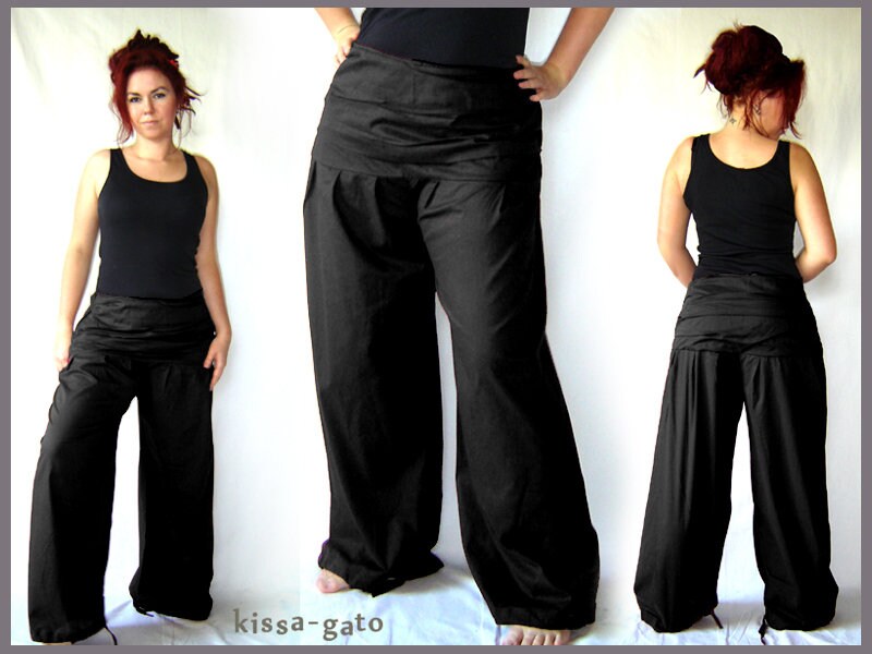 Faltenhose Breiter Bund Schwarz S M L Xl Kissagato Hose Pumphose von kissagato