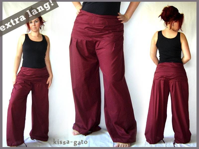 Faltenhose Extra Lang Breiter Bund Brombeer Kissagato Hose Pumphose S M L Xl von kissagato