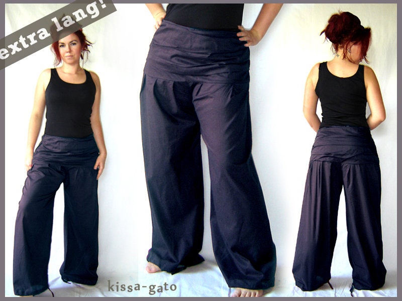 Faltenhose Extra Lang Breiter Bund Dunkelblau Blau Kissagato Hose Pumphose S M L Xl von kissagato