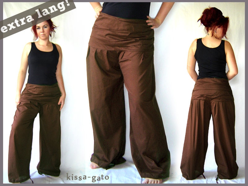 Faltenhose Extra Lang Breiter Bund Dunkelbraun Braun Kissagato Hose Pumphose S M L Xl von kissagato
