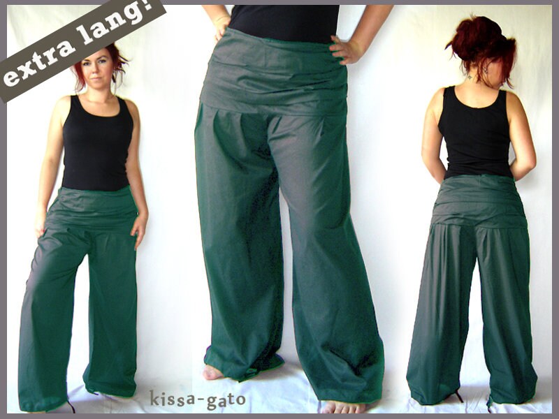 Faltenhose Extra Lang Breiter Bund Petrol Blau Kissagato Hose Pumphose S M L Xl von kissagato