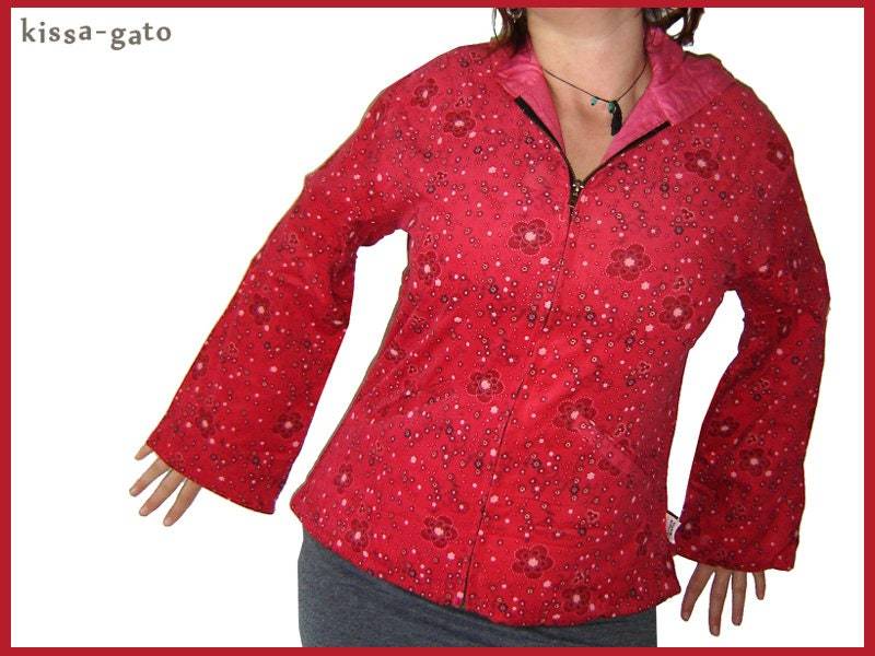 Jacke Jara Übergangsjacke Blumen Rot Pink Leichter Cord Kissagato M L Xl von kissagato