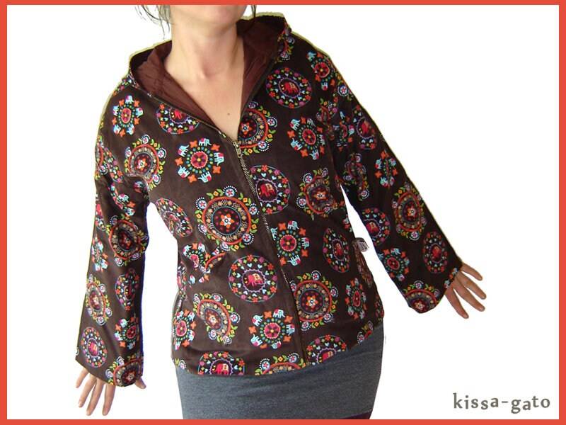 Jacke Jara Übergangsjacke Braun Bunt Elefanten Leichter Cord Kissagato M von kissagato