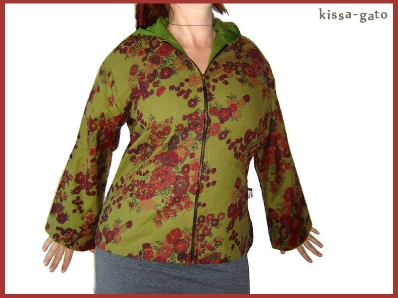 Jacke Jara Übergangsjacke Oliv Grün Blumen Weinrot Leichter Cord Kissagato S M L von kissagato