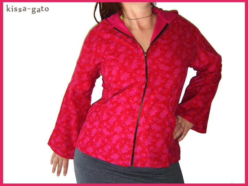 Jacke Jara Übergangsjacke Pink Rot Blumen Leichter Cord Kissagato S M L von kissagato