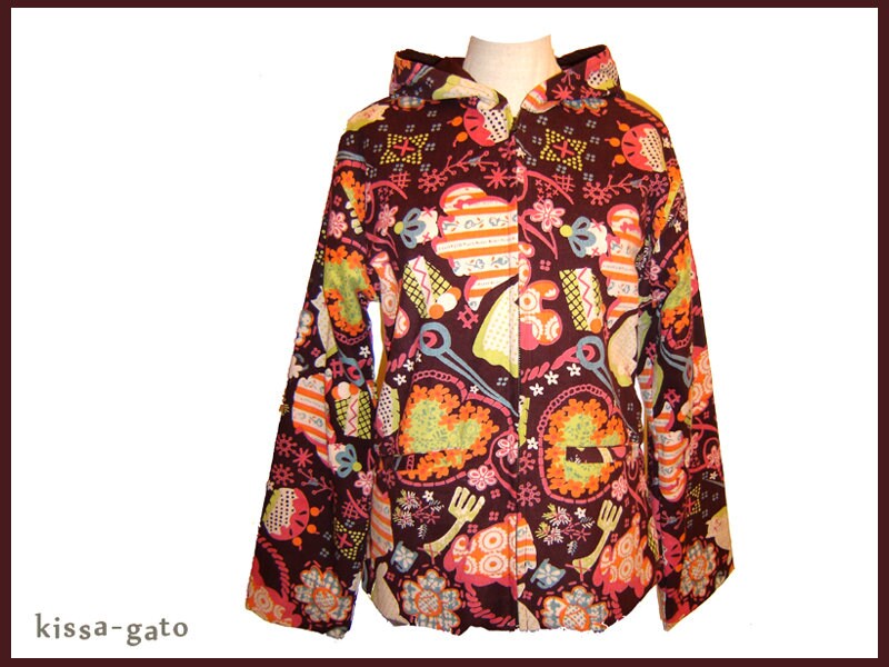 Jacke Jara Übergangsjacke Teeparty Katze Braun Bunt Leichter Cord Kissagato M von kissagato